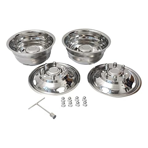 JIUXI 17 Inch 8 Lugs 4 Hand Holes Polished Stainless Steel Wheel Simulator Full Kits for 2005-2020 Ford F350 Dually Wheel Cover