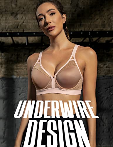 Zerobound Women'S Sports Bra High Impact Lightly Lined Underwire V Neck Full Figure Running Workout Bras Coffee thumb #1