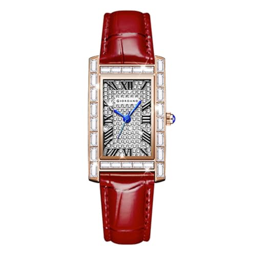 Image of Giordano Analog Quartz Watch for Women with Rectangular Dial, Crystal Studded Bezel, Roman Indices and Sparkling Dial, Leather & Stainless Steel Strap - GZ-60119