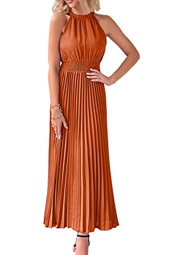 Amazon.com: PRETTYGARDEN Women's Long Sun Dresses Sleeveless Halter Neck  Flowy Pleated Maxi Cocktail Party Dresss (Brick Red,Medium) : Clothing,  Shoes & Jewelry