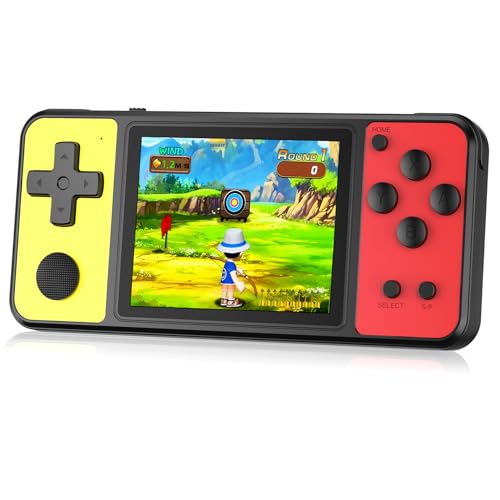 Image of 32 Bit Handheld Games for Kids Built-in 139 Retro Video Games,3.0 inch IPS Screen Rechargeable Portable Arcade Gaming Player,Electronic Travel Toys for Boys Girls Birthday Yellow-Red