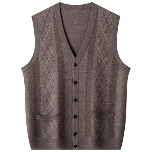 Men's Knit Cardigans Jumpers 100% Pure Cashmere V Neck Cardigan with Buttons, Sleeveless Knitwear Pullover Sweaters