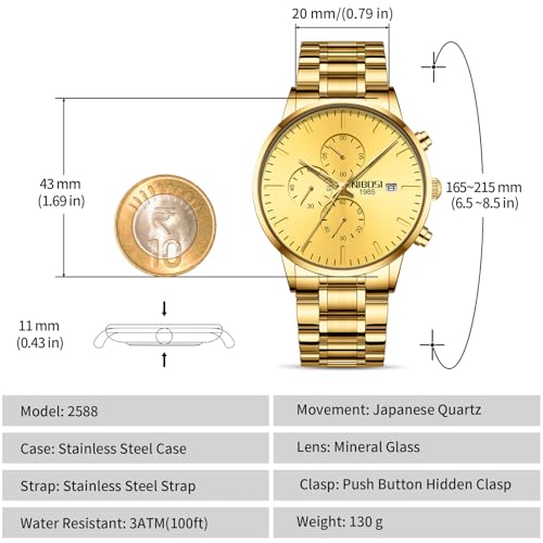 Image of NIBOSI Men's Watches Analog Minimalist Black Dial Watch for Man Business Chronograph Casual Watches Stainless Steel Strap Date