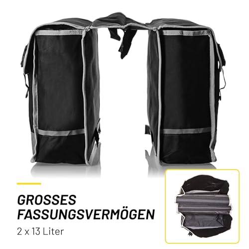 DUNLOP Fahrradtasche Doppel Wasserdicht - Gepäckträgertasche 36x30x12cm - Nylon Fahrradtaschen mit Reflektierenden Streifen für Sicherheit - Klettverschluss Einfach - Schwarz