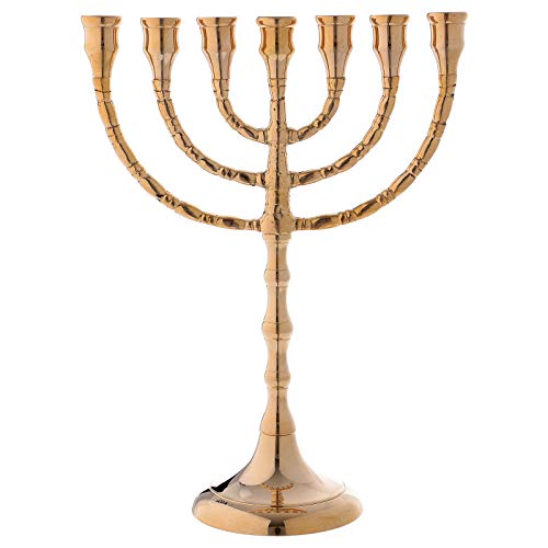 Menorah Chandelier 7 Flames in Glossy Golden Brass