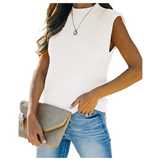 Amarmia Women's Mock Neck Knit Sweater Vest Sleeveless Casual Trendy Summer Ribbed Pullover Tank Tops White
