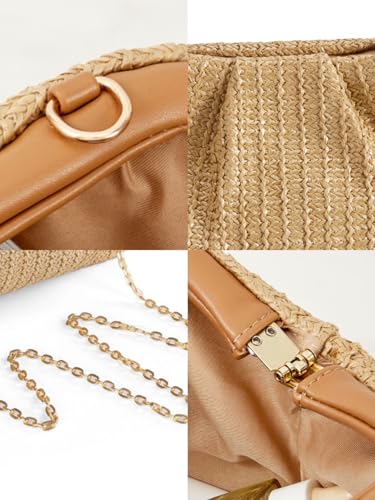 Image of BRYCTSISEN Women Straw Beach Clutch Purse Handbag Summer Elegant Vacation Style Shoulder Bag Crossbody Bag