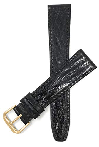 Preisvergleich Produktbild Leder Uhrenarmband 18mm, Schwarz, dünn, halbglänzende Oberfläche, auch verfügbar in braun, Hellbraun und grün - Goldene Schnalle