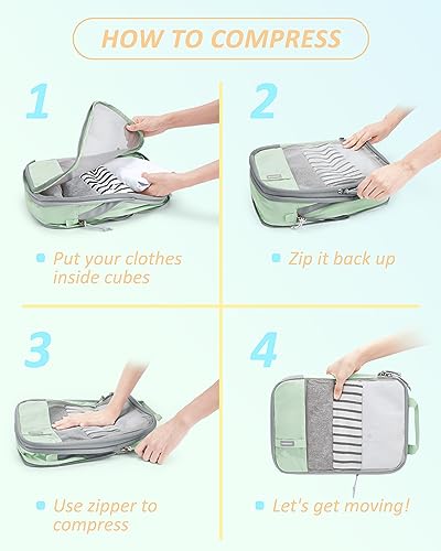 Image of BAGSMART Compression Packing Cubes for Travel, Lightweight Vacation Essentials, Suitcase Organizer Bags, Durable Luggage Organizer, 6 /4 /2 Set Options, Lime