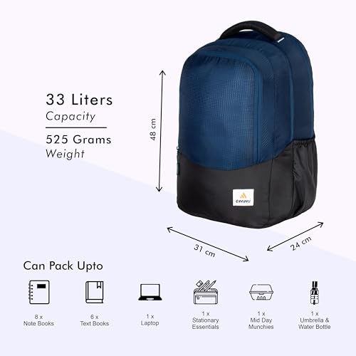 Image of Emmi Aspire Casual Backpack 33 L | Weekend Travel Bag For Men and Women | Carry On Bag For College and School Students | Water Repellent | 18 Months Warranty