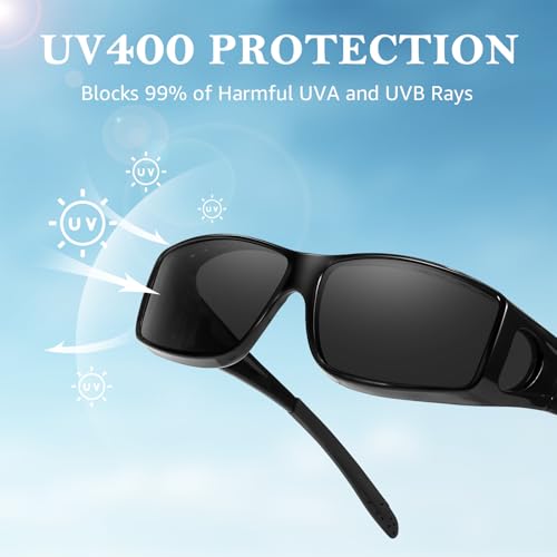 Image of TJUTR Polarized Fit Over Glasses Sunglasses for Men Women, Wrap Around UV400 Protection Sunglasses TS2611