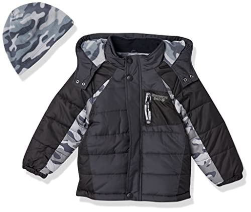 Image of LONDON FOG Boys' Toddler Color Blocked Winter Puffer Jacket with Hat