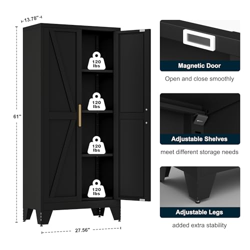 Image of LCAOPC 61 inch Tall Metal Storage Cabinet with 2 Doors and 3 Adjustable Shelves, 4-Tier Kitchen Pantry Storage Cabinet for Kitchen, Living Room, Dining Room and Office, Black