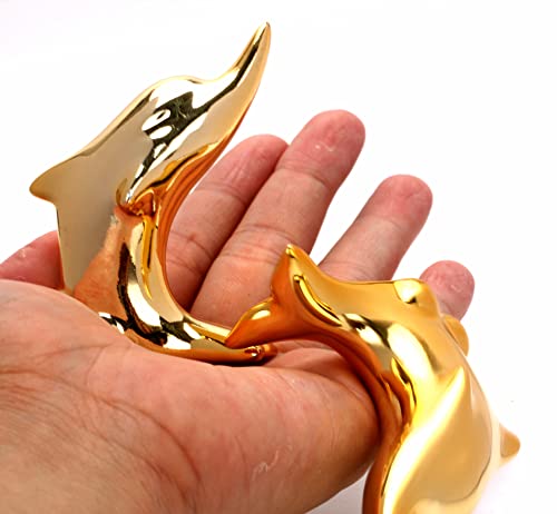 2 Pieces Gold Small Animal Statues Home Decor Figurine Ceramic Dolphin Golden Decoration Statue Modern Sculpture Living Room Office Desk Decorations #TOP1