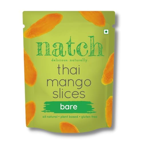 Image of Natch Dried Thai Mango Slices, Healthy Snakcs Vegan & Gluten Free, 100% Natural Mango Fruit, No Artificial Preservatives, Healthy Fruit Snacks for Adults & Kids, Real Mango Candy, 60g each (Pack of 2), Bare & Chilli