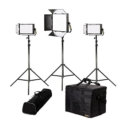 Ikan Lyra (3X) Bi-Color 3200K-5600K Soft Panel (1) 1 X 1 (2) 1 X Half Studio & Field LED Lighting Kit, Includes Barn Doors, Stands and Case, Bi-Color Adjustable (LB-1F2H) - Black
