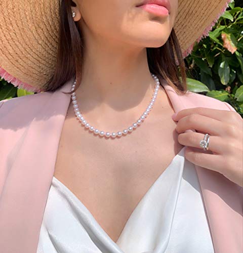 14K Gold White Japanese Akoya Cultured Pearls 18" Silk-Knotted Strand Pearl Necklace - Choice of Pearl Size & Clasp Gold Color2