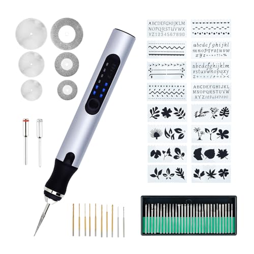Mcbazel Bolígrafo de Grabado Eléctrico Recargable, Mini Grabador Eléctrico de Bricolaje, 3 Velocidades Ajustables, Pluma de Grabado Multifuncional para Metal, Joyería, Vidrio, Piedra, Uñas, Cerámica