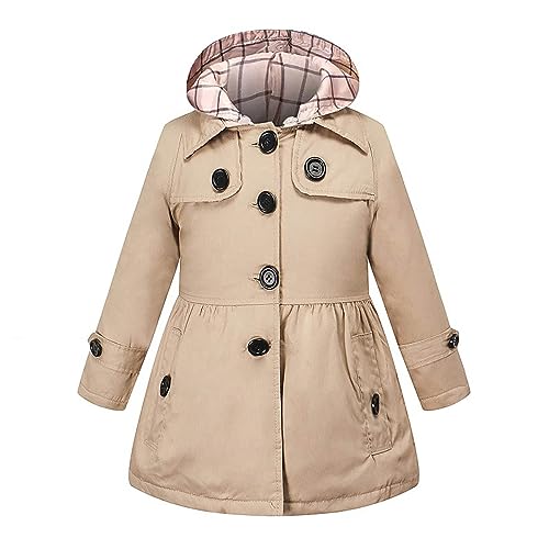 Kids Girls Outdoor Windproof Jacket Solid Color Button Hoodie Snow Clothing Fall Winter Jacket Sports (C, 9-10 Years)