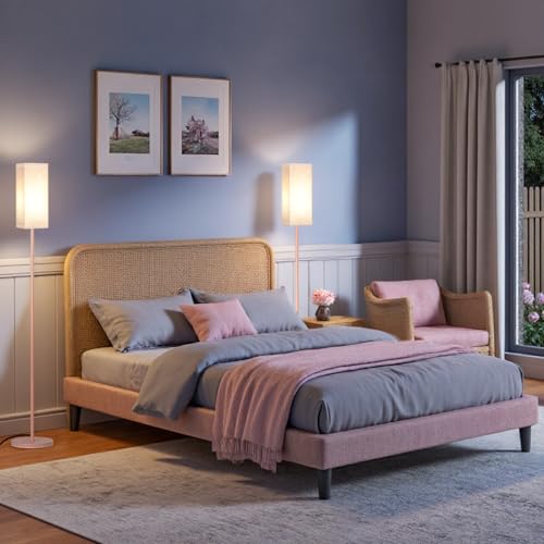 Image of 64.6 inch Floor Lamp, Pole Lamp with Foot Switch, Modern Standing Lamp Shade, Minimalist Freestanding Lamp (Bulb Not Included), for Living Room, Bedroom Office ETL Listed,Pink and Beige PE07LD05