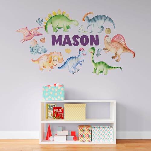 Vinilos decorativos dinosaurio acuarela personalizados 36x19 cm