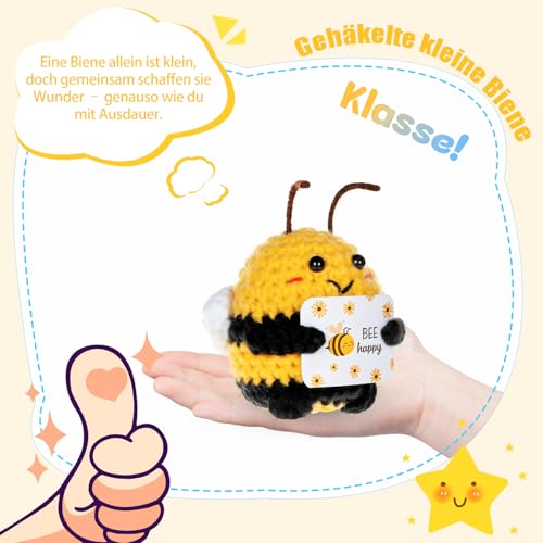 MLZTINGR Handgehäkelte Glücksbiene – Süßes Pocket Hug Motiv – Positives Geschenk für Familie, Freunde & Büro – 1 Stück