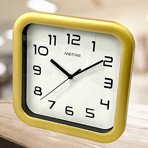 Andstar Square Clock Round Modern Retro Silent Non Ticking Battery Operated Accurate Arabic Numerals Design Decorative For Home,Living Room,Bedroom,Office,Canteen,School(Gold) #TOP4