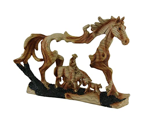 Estatua de madera tallada de caballo y vaquero Zeckos