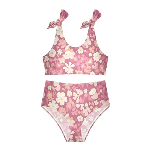 KLL A Pattern of Flowers Pink Girl 2 Piecing Bikini Sets Beach Swimsuits Swimming Suits Cute Shoulder Strap3