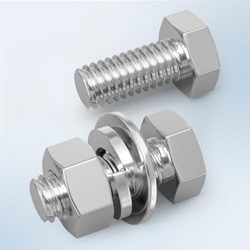 Image of 20PCS 5 /16-18 x 5 /8 inch 304 Stainless Steel External Hex Bolt, Fully Threaded Bolt with Nut Flat & Lock Washers and Spanner