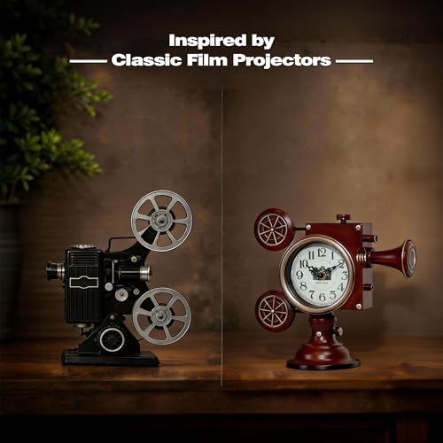 Image of AYRELY Vintage Industrial Film Projector Mantel Clock, Battery Operated Metal Shelf & Table Clock, Retro Home Decor Gift for Film Lovers, Living Room, Fireplace & Media Room