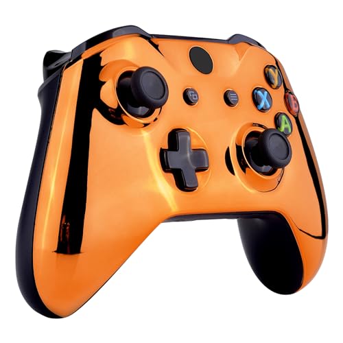Image of eXtremeRate Chrome Orange Edition Front Housing Shell for Xbox One Wireless Controller Model 1708, Replacement Custom Faceplate Cover for Xbox One S & X Controller