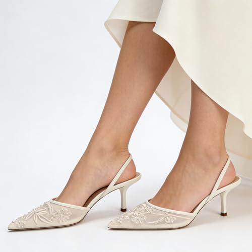 Image of Fashion Mesh Slingback Pumps Shoes for Women Ankle Strap Pointed Toe Pumps