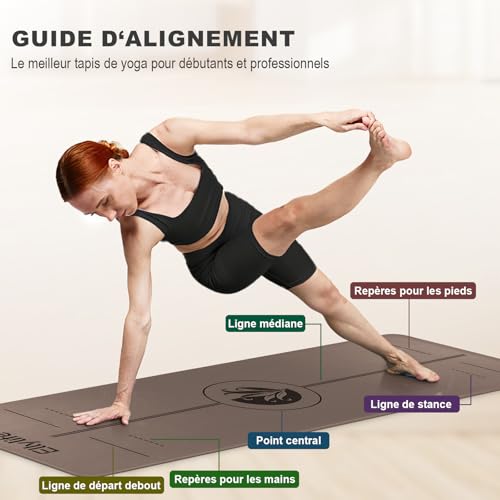 Tapis de Yoga en Caoutchouc Naturel avec Repères d’Alignement, ECO PU/TPE, Extrêmement Antidérapant, avec Sangle, Pour Yoga, Pilates et Fitness à la Maison – Image 6