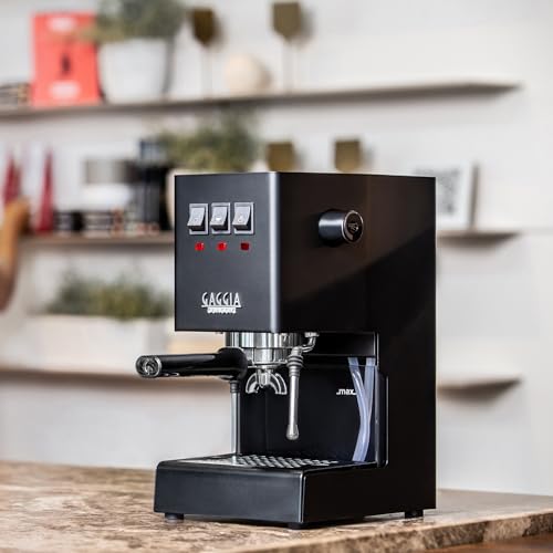 Image of Gaggia Classic E24 | Brass Boiler & Brew Group | Made in Italy | Pro Steam Wand | 58mm SS Portafilter | Manual Pump Espresso Machine | Americano, Latte and Cappuccino Coffee Maker | Thunder Black