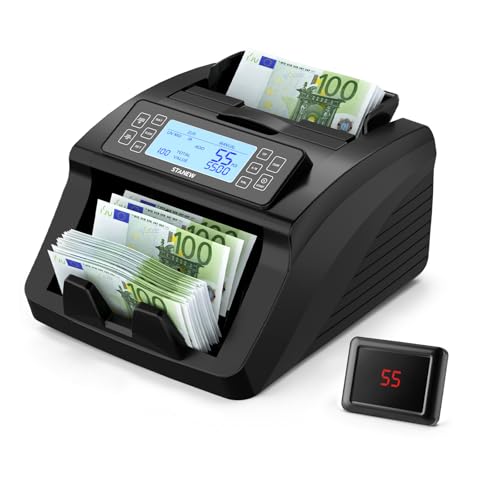 Contador de billetes STANEW, modos de conteo por lotes y cortes, contador de billetes profesional Euro,UV/MG/IR, velocidad >1000pcs/min, EUR/USD/GBP,Contador de billetes portátil con póster