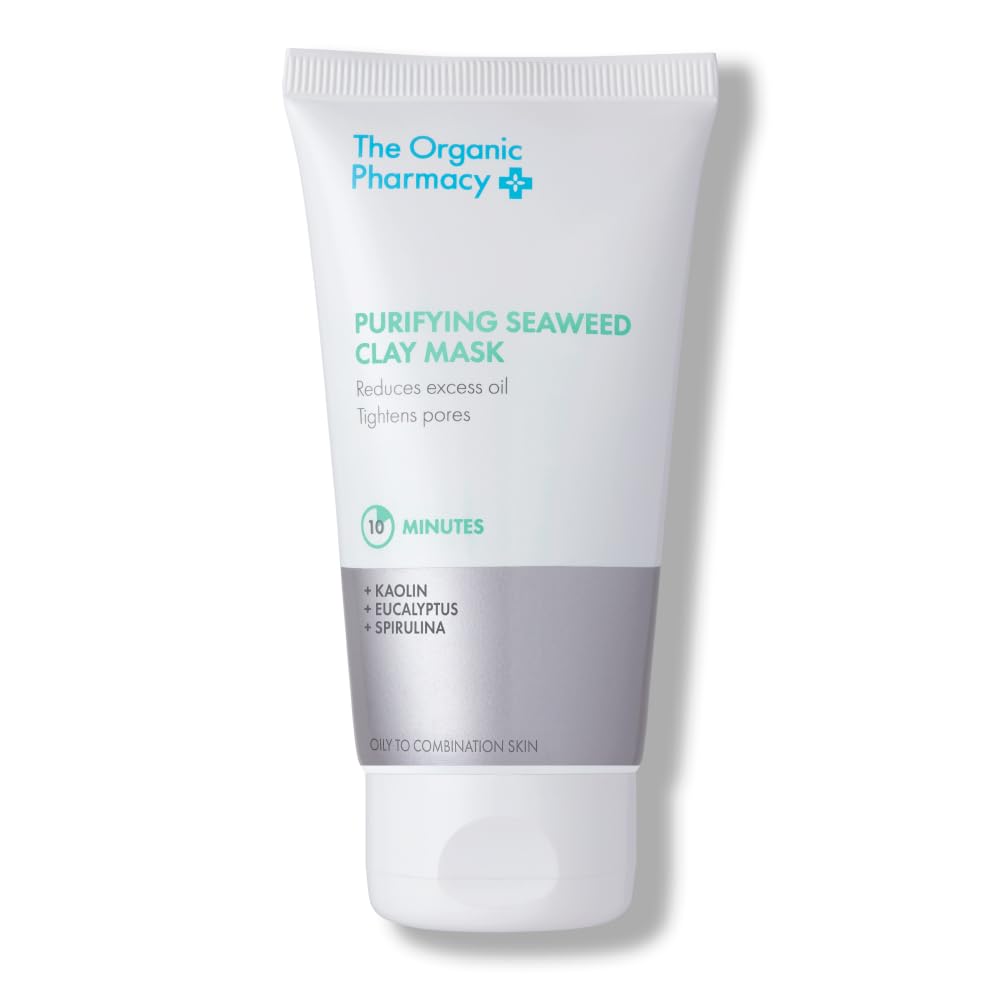 The Organic Pharmacy Purifying Seaweed Clay Mask, 60ml, Purify and Rebalance Oily Skin, With Kaolin, Eucalyptus, Spirulina