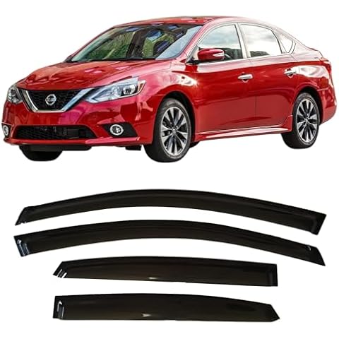 2013-2019 Tape-On Side Window Deflector Visors for Nissan Sentra S SV SR Smoke Tinted Rain Guards 2014 2015 2016 2017 2018 Cover