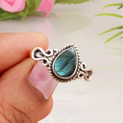Miniatura 4 de Natura Blue Flash Labradorite Gemstone Ring 925 Sterling Silver Handmade Ring For Women Wedding Engagement Gift For Her Tear Drop Solitaire