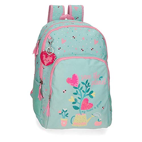 MOVOM Flower Pot Mochila Escolar Dos Compartimentos Verde 33x44x13,5 cms Poliéster 25,25 L