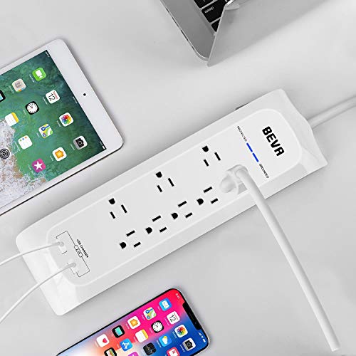 Surge Protector Power Strip with USB, Mountable Power Strip with 2 USB Ports and 8 Outlets, 6 FT Long Extension Cord, 1875W/ 15A, 900 Joules, Circuit Breaker Safeguard Home& Office Accessories- White - Thumbnail 7