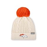 FOCO Denver Broncos NFL Womens Primary Logo Cable Knit Pom Beanie - White