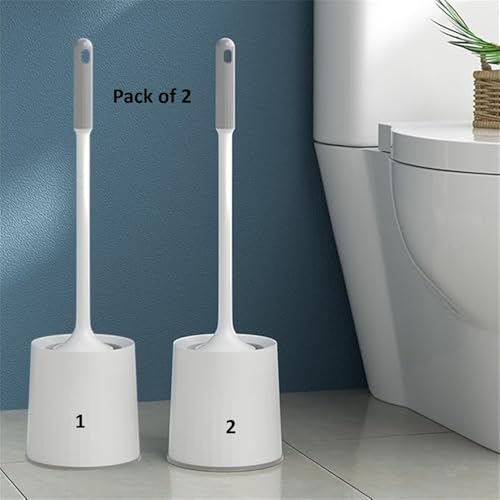 Image of Clyton Pack Of 2 Toilet Cleaning Brush And Holder Set Free Stand Long Handle Bathroom Sleek Toilet Bowl Cleaner Brush With Stand, Pot Commode Bathroom Cleaning Scrubber Brushes Plastic Bristles