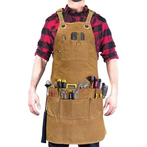 Tablier de travail en toile épaisse conçu pour une résistance à l'usure et une utilisation imperméable, parfait pour les professionnels du travail du bois et du jardinage nécessitant un rangement