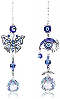 JOVIVI 2pc Crystal Suncatchers Angel Butterfly Blue Evil Eye Hanging Crystal Window Ornaments Feng Shui Amulet Protection Good Luck Sun Catchers Rainbow Maker Pendant Home Graden Decoration Gift