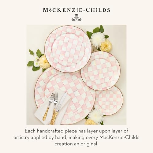 Image of MACKENZIE-CHILDS Enamel Charger Plate, Charger Decoration for Dinner Plates or Home Decor, 12 Inches, Pink-and-White Rosy Check, Set of 4