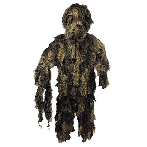 MFH Ghillie Suit Woodland - Traje de Camuflaje (Chaqueta, Pantalones, Gorro) Multicolor Woodland Talla:M/L