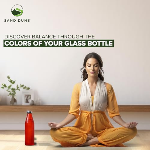 Image of SAND DUNE RedColour Glass water bottle, 800 ml Each, Set of 1, with Leak-Proof Airtight Stainless-Steel Lid for Water, Smoothie, Juices - Reusable Travel Glass Drinking Fridge Bottles
