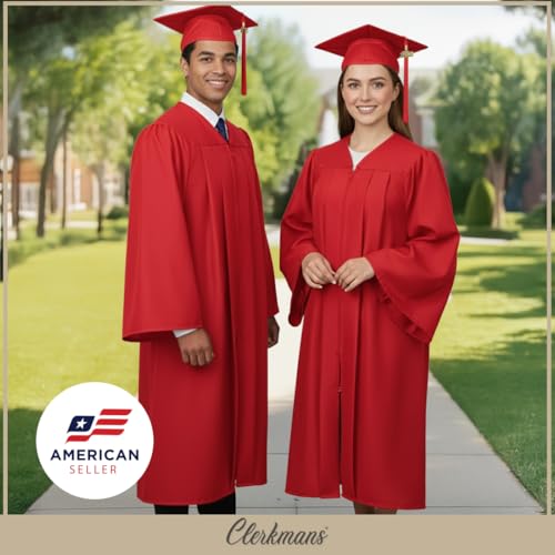 Image of CLERKMANS Unisex Matte Graduation Cap Gown Tassel Package, High School and University
