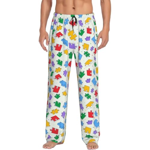 Doodle Cartoon 3d Puzzles Colorful Mens Pajama Pants Men's Sleep Lounge Pants Pj Bottoms with Pockets